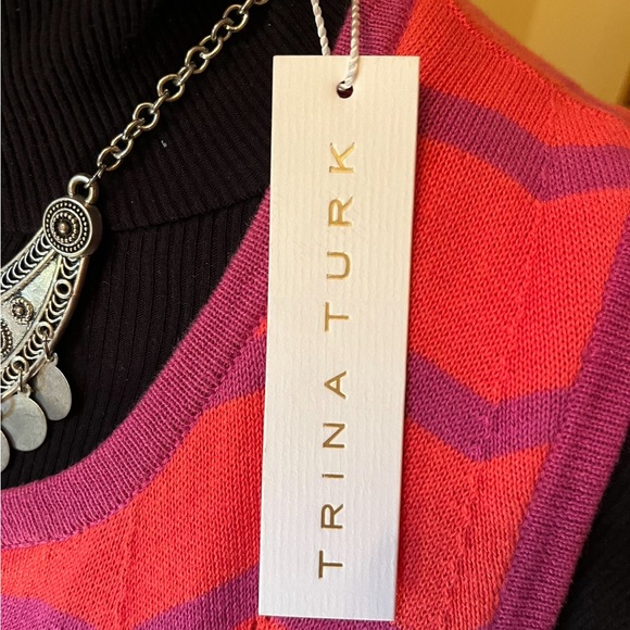 Trina Turk Chevron Pattern Knit Sleeveless Lined Dress, Lined, Large, NWT - Picture 3 of 9